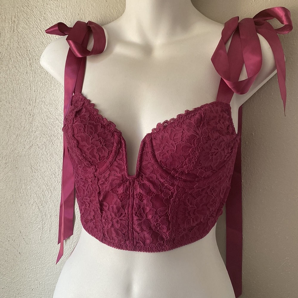 Urban Outfitters Lace Bustier Crop Top in Deep Berry